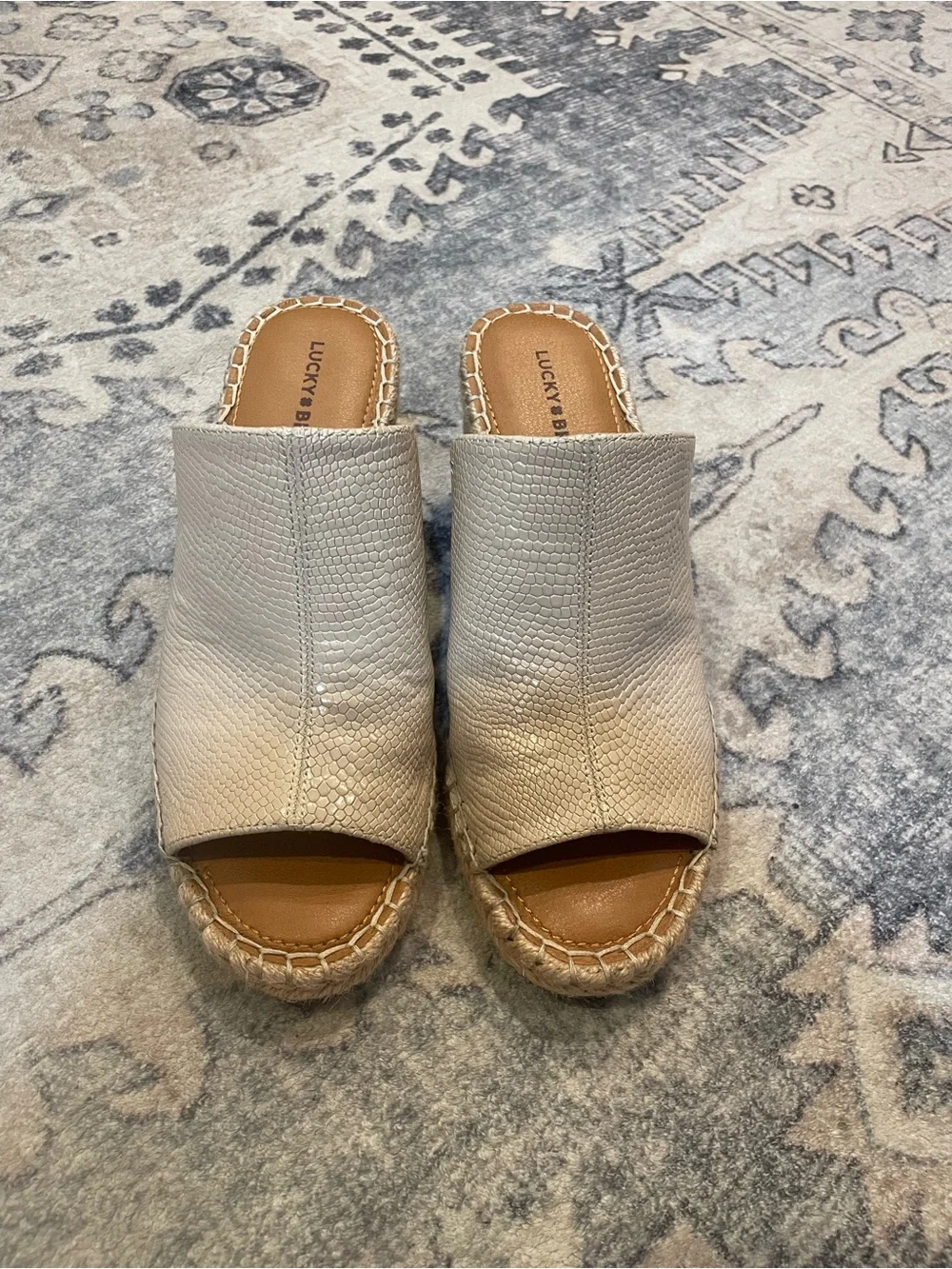Lucky Brand Cream Textured Espadrille Wedge Mules